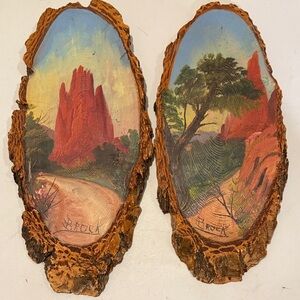 Vintage Live Edge Hand-Painted Garden of the Gods Landscapes